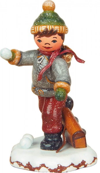 German Figurine - Winter Kid schoolboy, 7,5 cm, Hubrig Volkskunst GmbH Zschorlau/ Erzgebirge