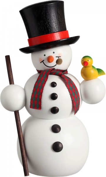 Räuchermännchen von Seiffener Volkskunst eG,  Schneemann mit Vogel, 15 cm