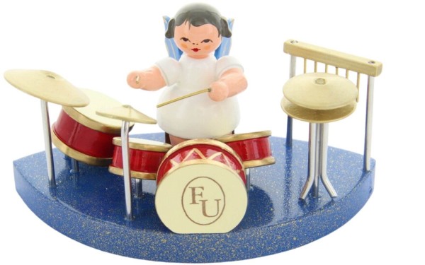 Christmas angel on drums with blue wings by Figurenland Uhlig GmbH