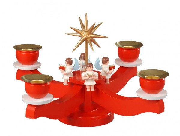 Adventsleuchter mit 4 sitzenden Engeln, rot von Albin Preißler