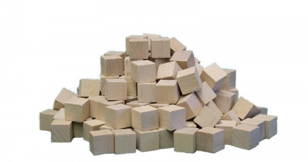 Wooden Cube beech tree, 3 cm, 1000 pieces, Spielalter ab 3 Jahre, Erzgebirgische Holzspielwaren Ebert GmbH Olbernhau/ Erzgebirge
