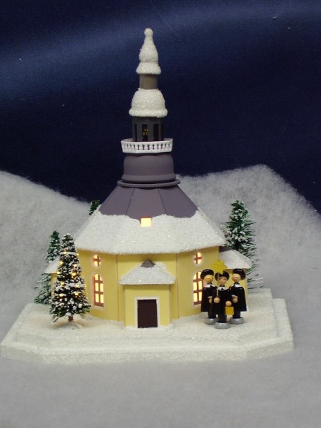 Lichterhaus Seiffener Kirche mit beleuchtetem Weihnachtsbaum, elektrisch innenbeleuchtet , 18,5 x 16,5 x 21 cm, Birgit Uhlig Olbernhau/ Erzgebirge