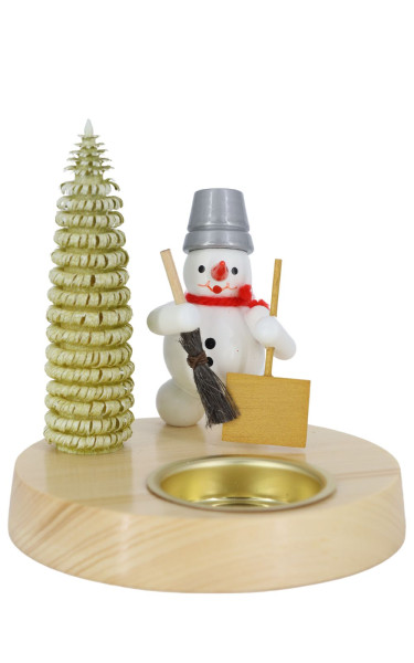 Kerzenhalter für Teelichte mit Schneemann, Schippe und Besen von Ralf Zenker