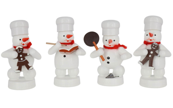 Miniatur Schneemannquartett Weihnachtsbäckerei, 8 cm, farbig von Ralf Zenker