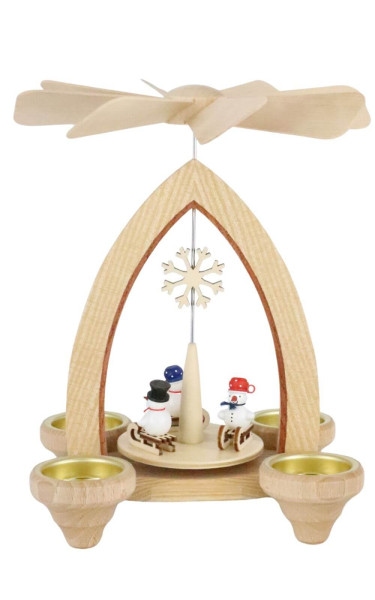 Teelichtpyramide mit Schneemann auf Schlitten, 24 cm von Heinz Lorenz_1
