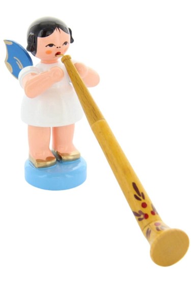 Weihnachtsengel mit Alphorn und blauen Flügeln von Figurenland Uhlig GmbH
