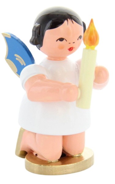 Christmas angel with candle and blue wings, praying by Figurenland Uhlig