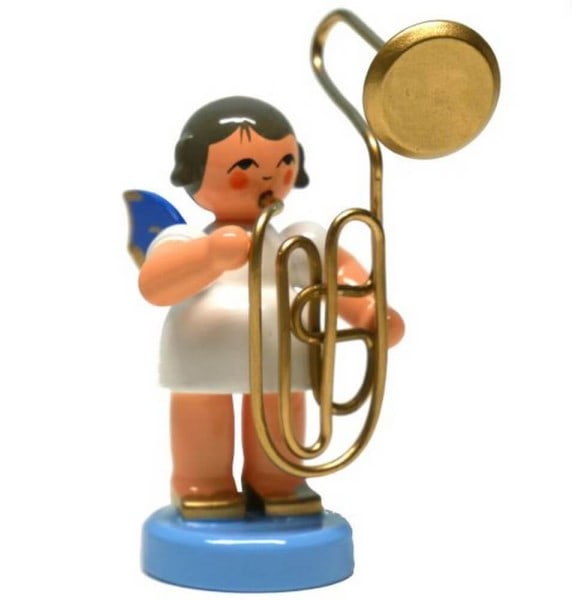 Christmas angel with contrabass trombone and blue wings by Figurenland Uhlig GmbH