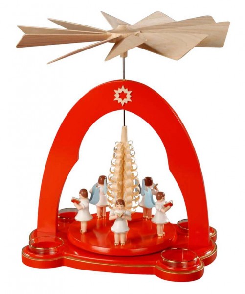 Weihnachtspyramide mit 5 Engel, rot, 28 cm von Albin Preißler