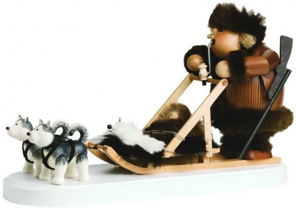 Räuchermännchen Eskimo mit Hundeschlitten, 21 cm von KWO Kunstgewerbe-Werkstätten Olbernhau/ Erzgebirge