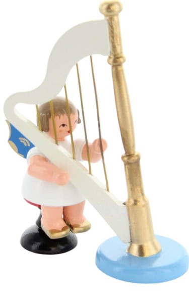 Christmas angel sitting with harp and blue wings by Figurenland Uhlig GmbH