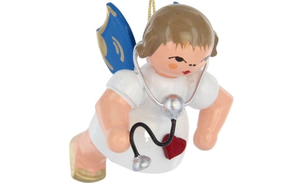 Herzengel schwebend mit Stethoskop und blauen Flügeln von Figurenland Uhlig