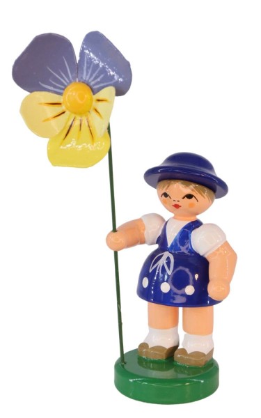Blumenmädchen Steffi mit blau-gelber Blume, 9 cm von Figurenland Uhlig GmbH