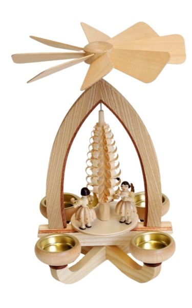 Weihnachtspyramide mit Kurzrockengel für Teelichte, 28 cm von Heinz Lorenz