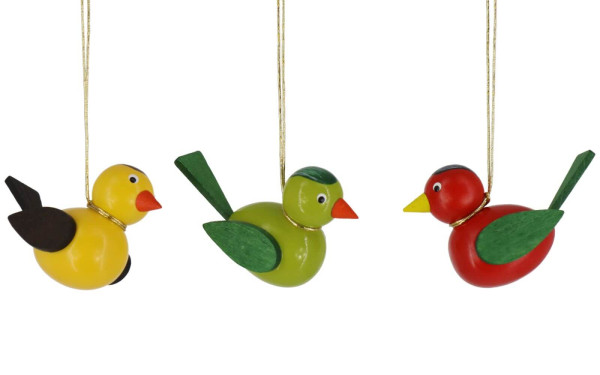 Vögel zum Hängen, 3 Stück, rot/gelb/grün von SEIFFEN.COM