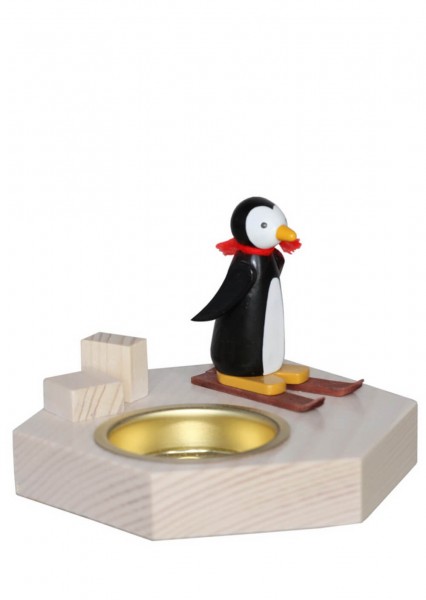 Candle holder for tea lights Penguin with ski, 6 cm, colored by Ralf Zenker