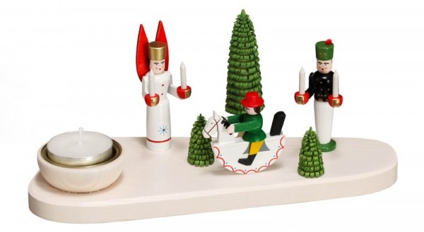 Weihnachtskerzenhalter mit Engel, Bergmann und Reiterlein von Eckert