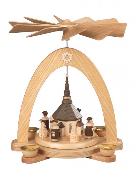 Weihnachtspyramide Seiffener Kirche mit Kurrende, natur, 28 cm von Albin Preißler