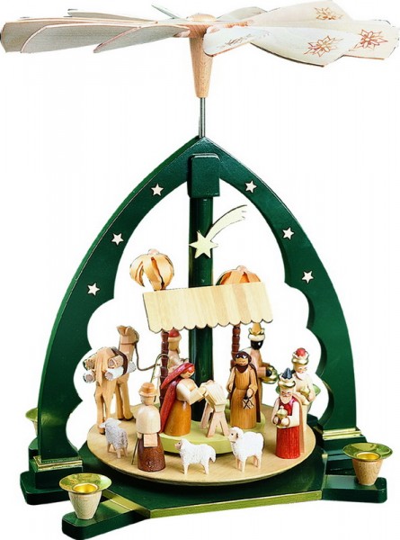 Weihnachtspyramide Christi Geburt, grün, 40 cm, Richard Glässer GmbH Seiffen/ Erzgebirge