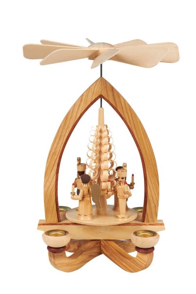 Christmas pyramid angel and miner, 28 cm, natural by Heinz Lorenz