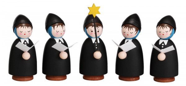 In den Weihnachtsfiguren Kurrende, 5 - teilig, schwarz von Romy Thiel Deutschneudorf/ Erzgebirge, lebt die Tratition weiter. Liebevoll ind detailreich …