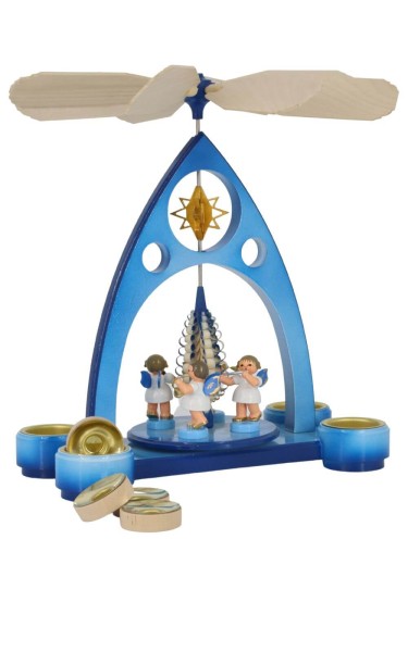 Christmas pyramid with 4 angels, blue, 27 cm by Figurenland Uhlig GmbH