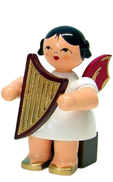 Christmas angel sitting with hand harp and red wings by Figurenland Uhlig GmbH