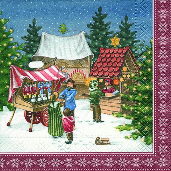 Weihnachtsservietten mit Weihnachtsmarktmotiv, 20 Stück, 3 - lagig, 33 x 33 cm