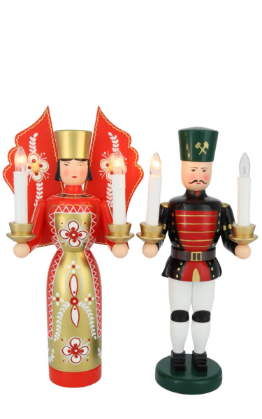 Angel and miner red - gold, 36 cm, electrically illuminated by Holzkunst Gahlenz_1