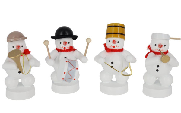 Miniatur Schneemannkapelle mit Tuba, Fanfare, Triangel, Pauke, 8 cm, farbig von Ralf Zenker