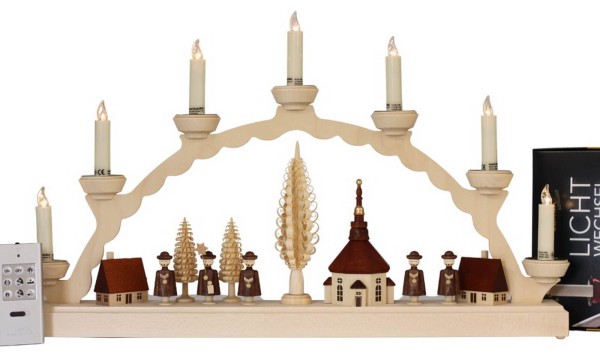 Schwibbogen Seiffener Dorf mit Kurrende - Lumix LED Kerzen von SEIFFEN.COM