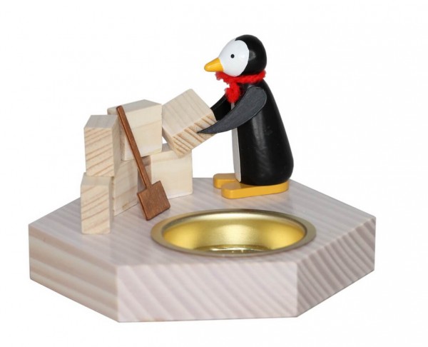 Teelichthalter Pinguin beim Iglu-Bau, 6 cm von Volker Zenker