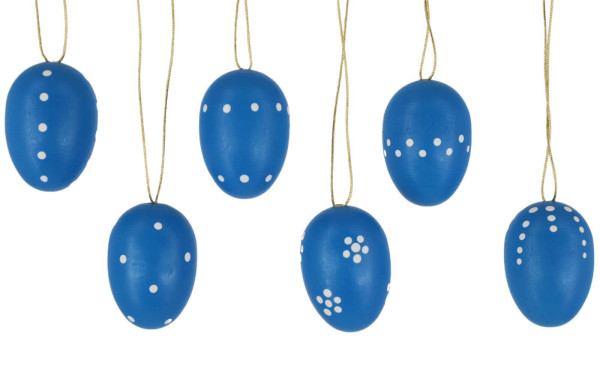 Easter eggs, blue, hand-painted, 6 pieces by SEIFFEN.COM