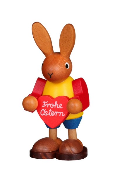 German Easter Figurin Easter Bunny with heart, 8,5 cm, Christian Ulbricht GmbH & Co KG Seiffen/ Erzgebirge