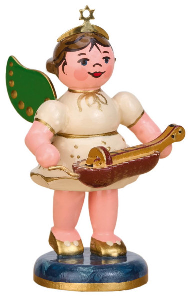 Miniature Christmas angel with hurdy-gurdy, 6 cm by Hubrig Volkskunst