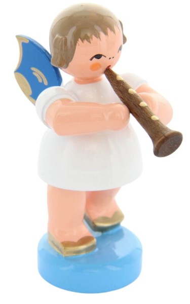 Christmas angel with clarinet and blue wings by Figurenland Uhlig GmbH