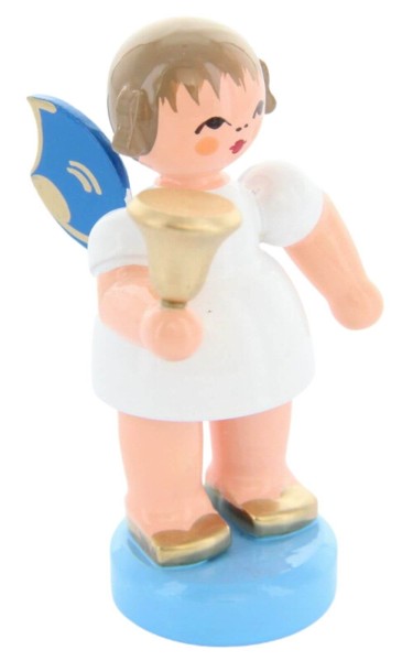 Christmas angel with bell and blue wings by Figurenland Uhlig