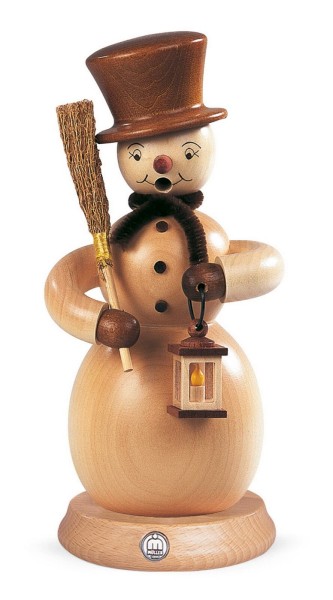 Smoking man snowman natural colored made of wood by Müller Kleinkunst from Seiffe