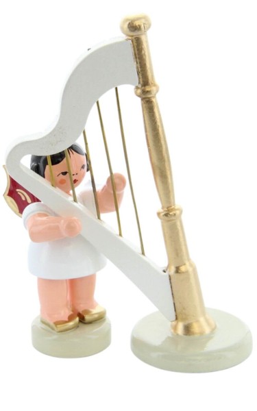 Weihnachtsengel mit Harfe und roten Flügeln von Figurenland Uhlig