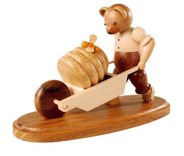 Dekofigur Bär mit Schubkarre aus Holz, naturfarben von Müller Kleinkunst aus Seiffen