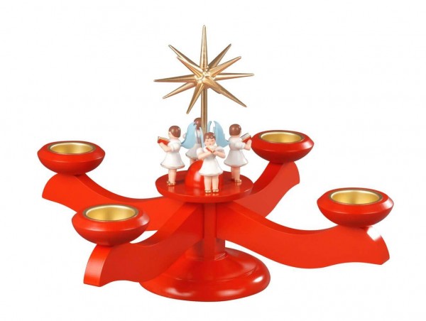 Adventsleuchter mit 4 stehenden Engeln, rot von Albin Preißler