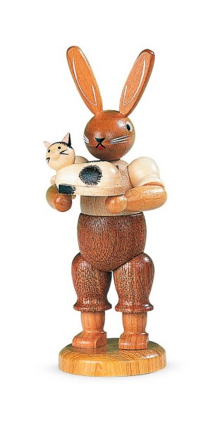 Osterhase von Müller Kleinkunst mit Katze, natur aus Holz
