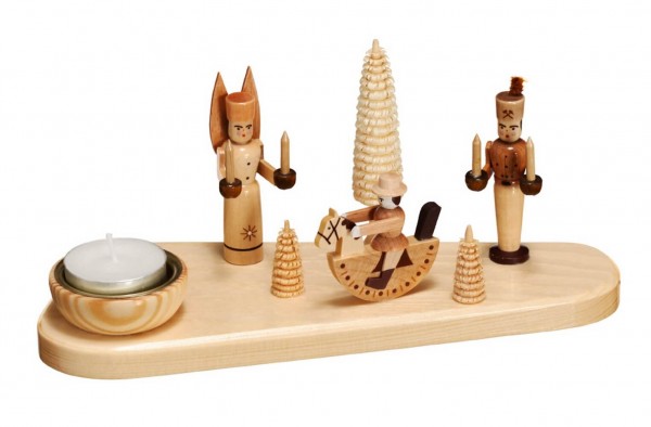 Weihnachtskerzenhalter mit Engel, Bergmann und Reiterlein, natur von Eckert
