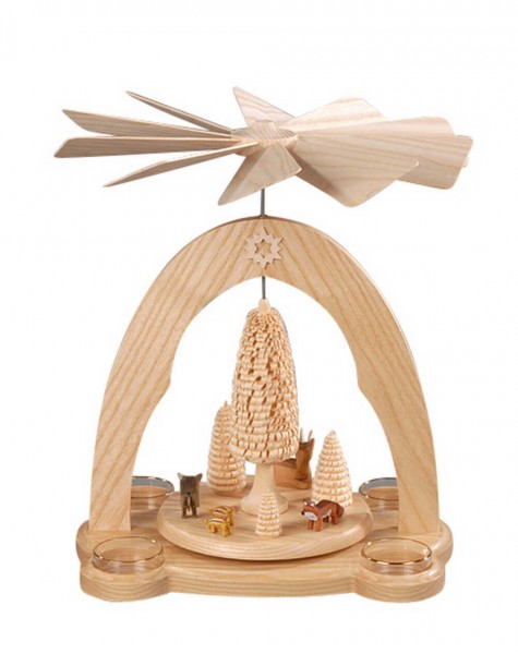 Albin Preißler, Teelichtpyramide mit Waldtieren, natur, 28 cm Albin Preißler