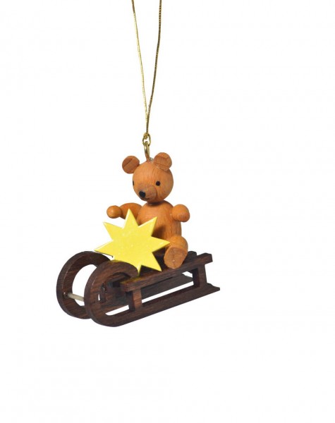 KWO Christbaumschmuck Teddy auf Schlitten zum Hängen für den Weihnachtsbaum