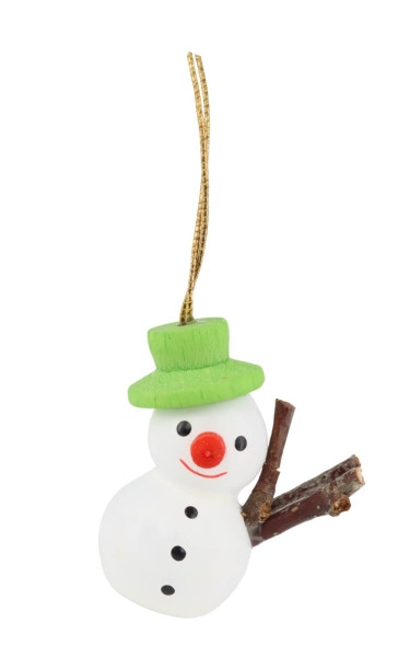 Christbaumschmuck Schneemann mit grünem Hut, 3 cm von SEIFFEN.COM