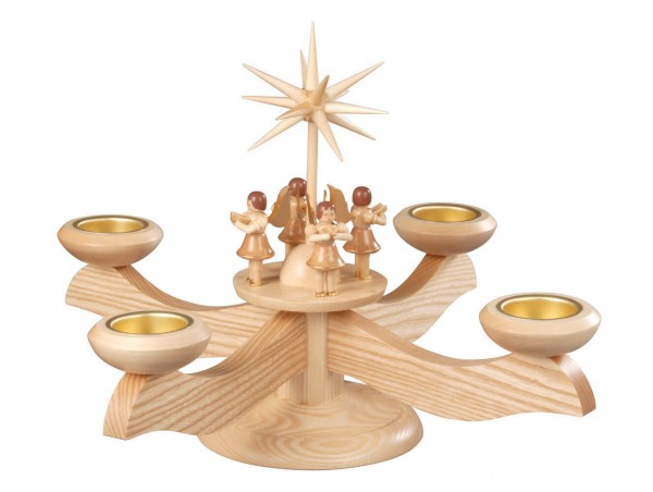 Advent candlestick for tea lights with angel choir, 26 cm, natural by Albin Preißler