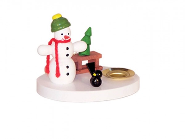 Kerzenhalter mit Schneemann und Schlitten, farbig, 8 cm von Ralf Zenker