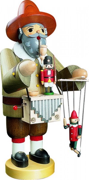 Smoking man puppeteer with toy, 36 cm by Richard Glässer