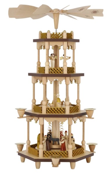 Christmas pyramid with Nativity, 3 - tiered, 54 cm by Richard Glässer